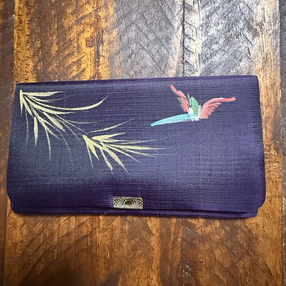 Vintage Whimsical purple and blue bird and palm tree wallet
